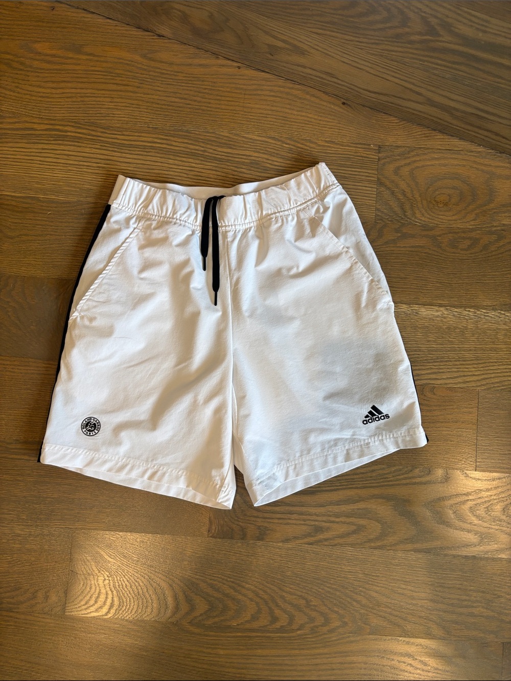 adidas large Men's White Athletic Shorts with Black Trim